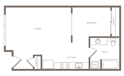 Floor plan for 1 bed, 1 bath, 719 sqft